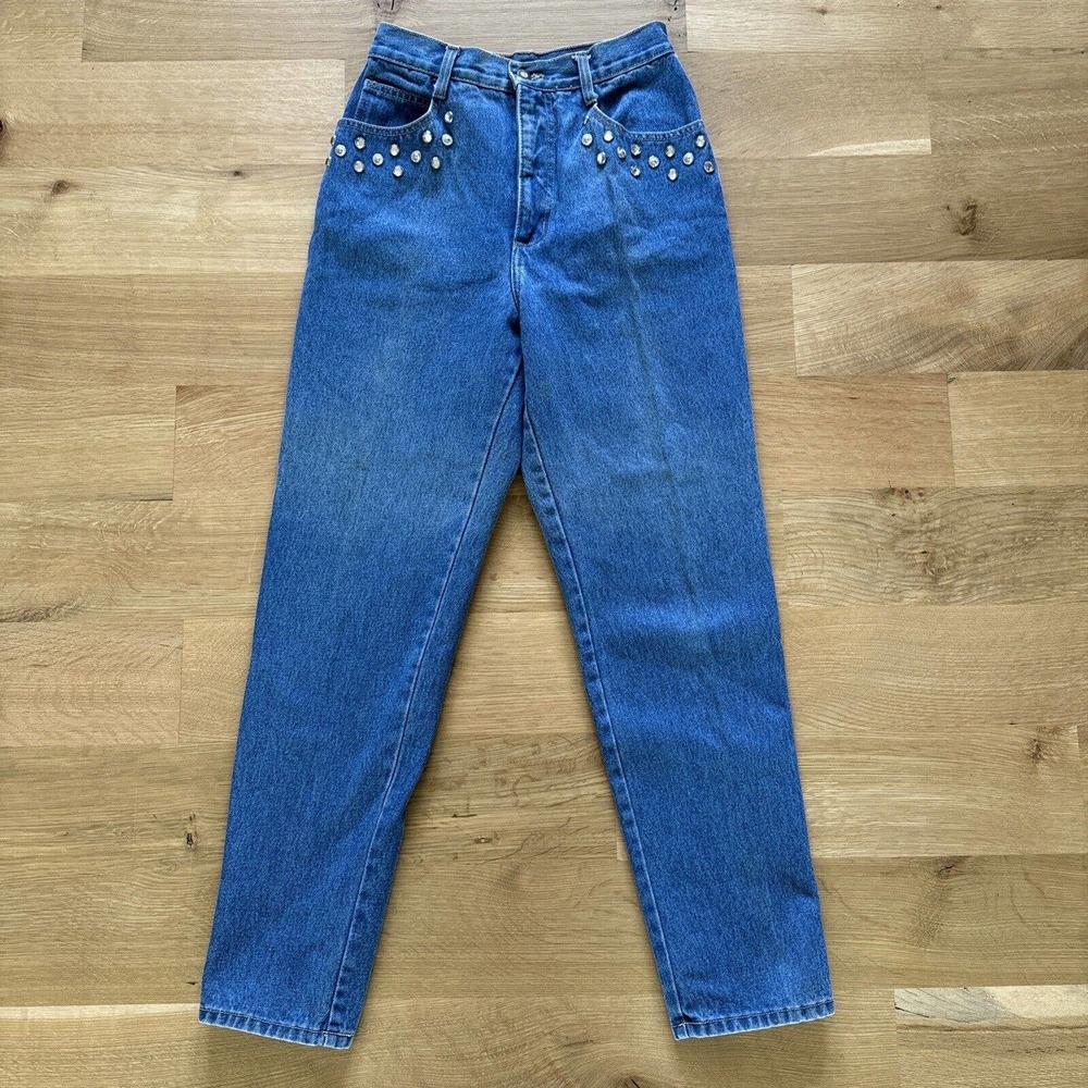 Vtg 80s Monique Jeans High Rise Embellished Studded Mom Jeans 25 in Waist
